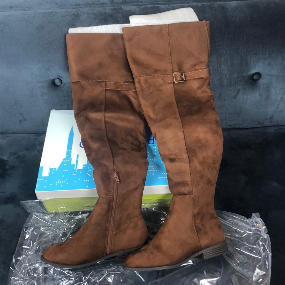 Brown vegan suede over the knee boots